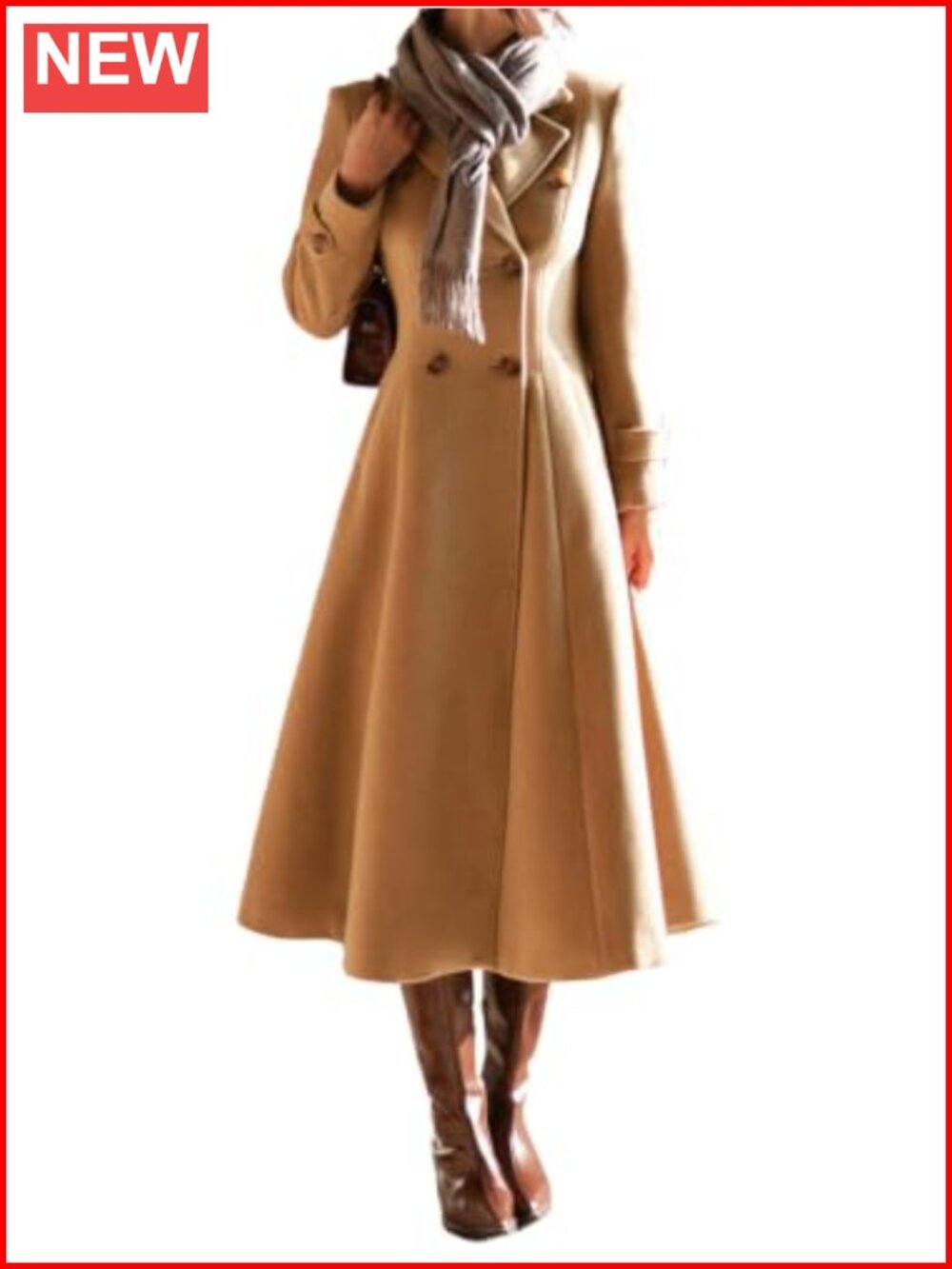 Women's Long Wool Coat Double Breasted Pea Coat Trench Jacket